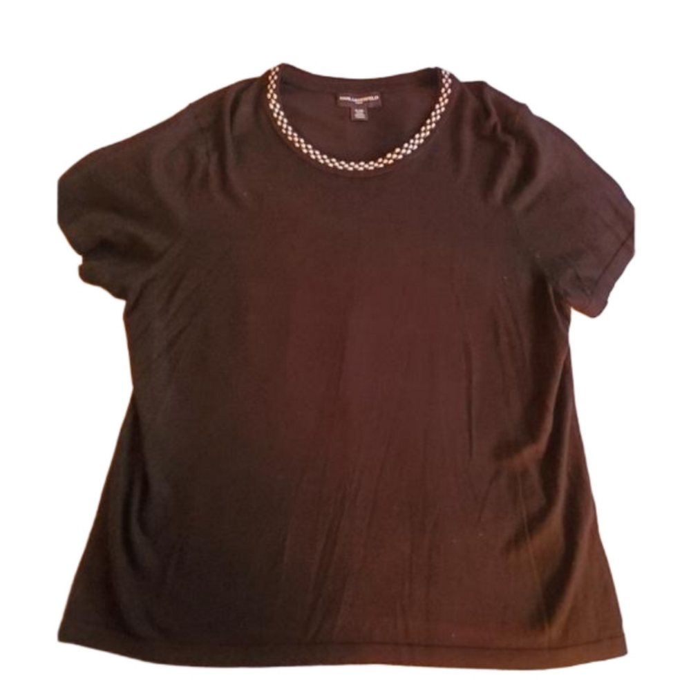 Karl Lagerfeld XL Black Soft Knit shortsleeve top with white stitch at n…